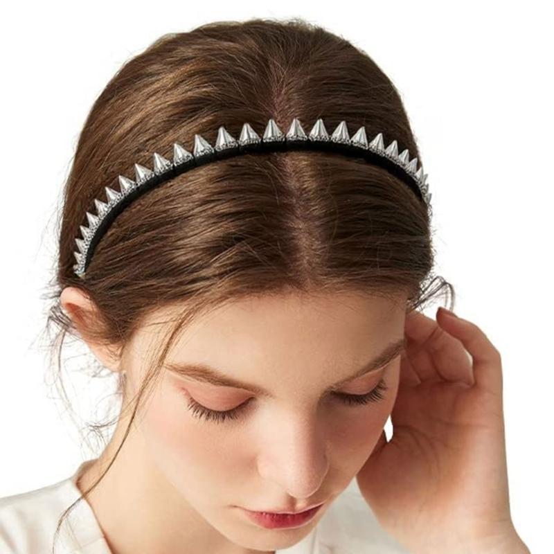 Edgy Spiked Silver Headbands Unisex Punk Rock Hair Accessory For Concerts Daily Outfits