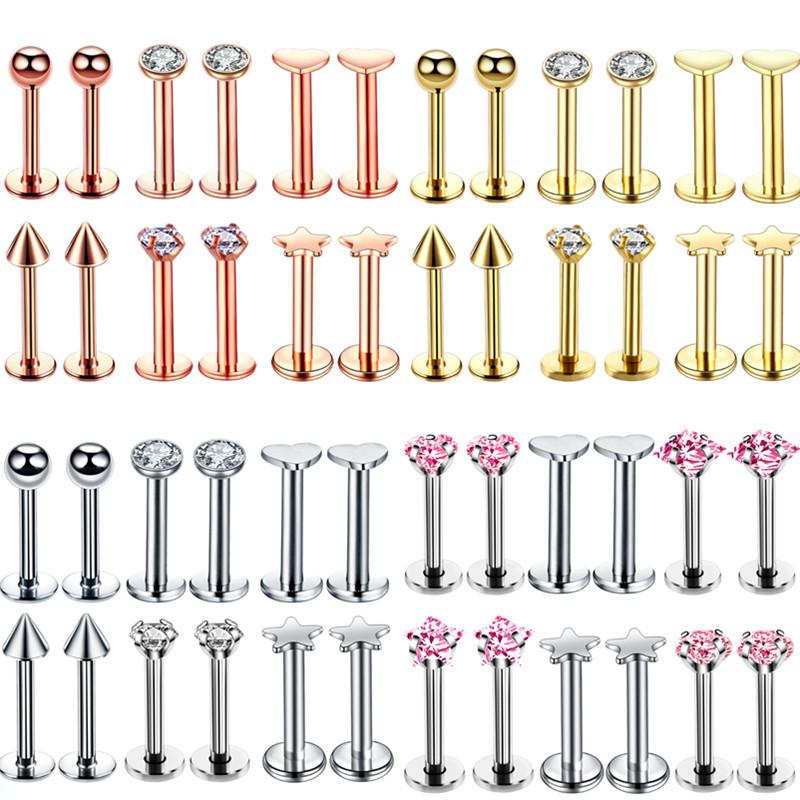 12PC Crystal Labret Piercing Set 16G Heart Tragus Piercing Earring Lot Conch Piercing Set Lip Labret Stud Pack Lobe Earring Bulk