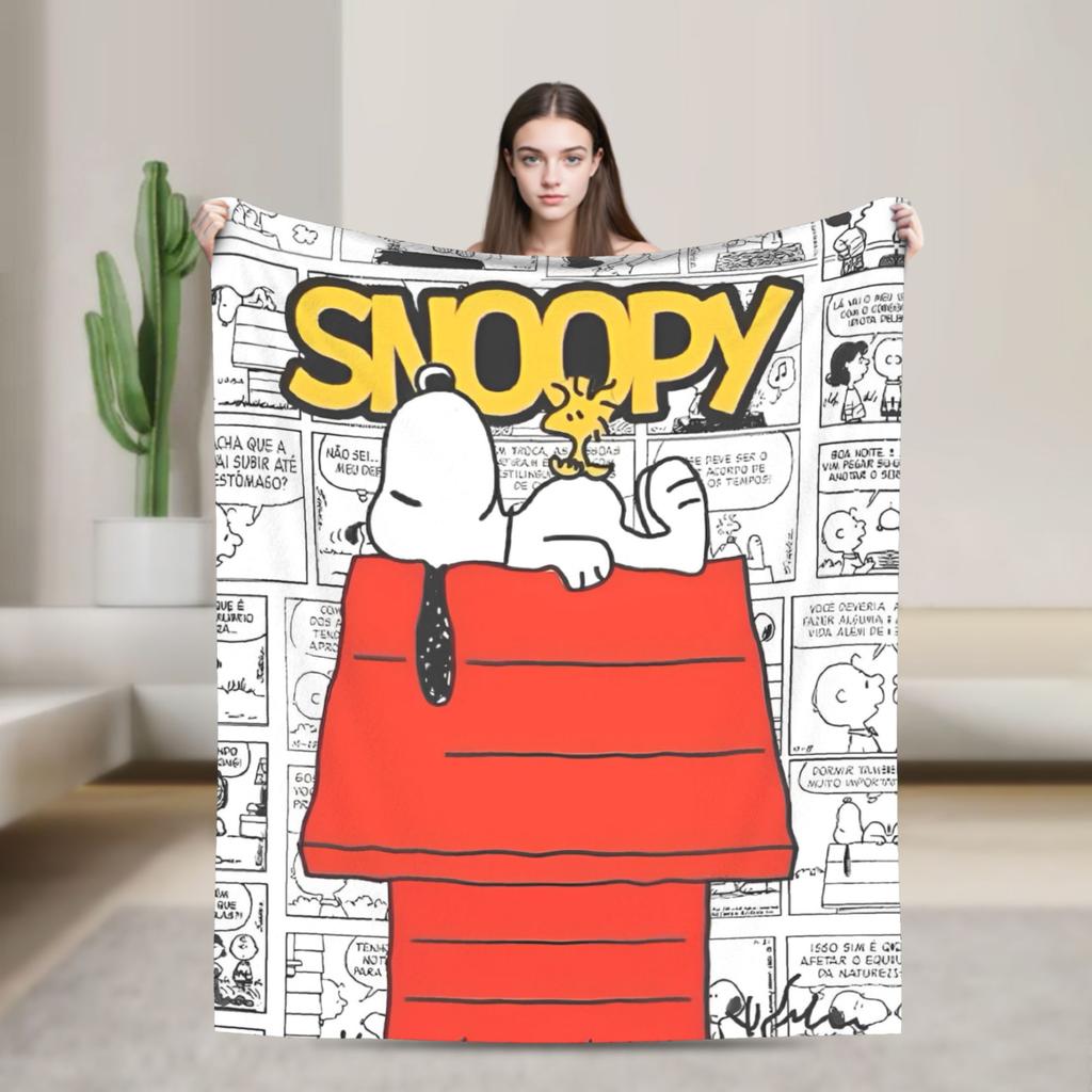 Snoopy Listen to music Blankets Fleece Spring Autumn Cartoon  Multifunction Super Warm Throw Blanket for Home Plush Thin Quilt