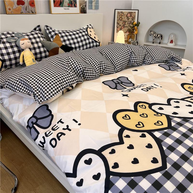 Cartoon Color Matching Four-piece Set Quilt Cover Bedding Quilt Cover Dormitory Bed Single Three-piece Set