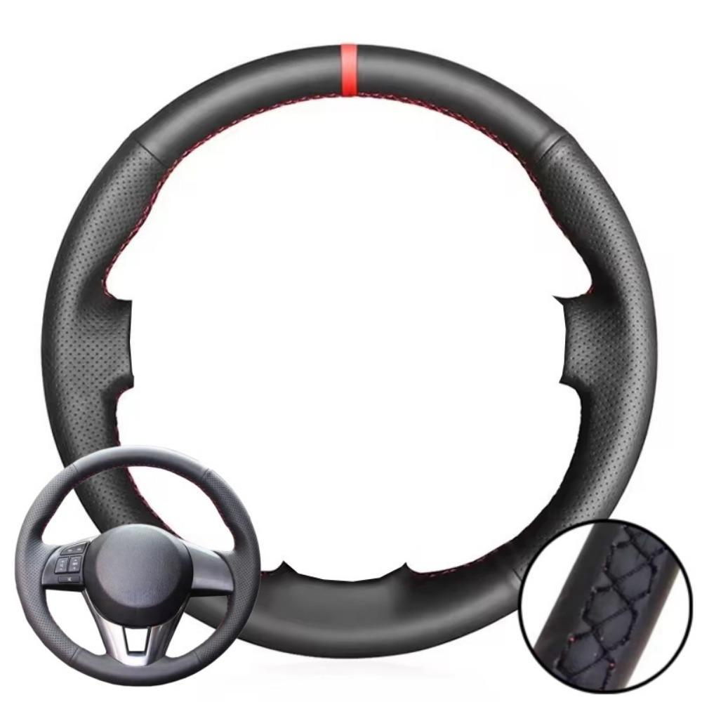 Hand-Stitched Black Perforated Microfiber Leather Steering Wheel Cover For Mazda 3 Axela Mazda 6 Atenza Mazda 2 Car Accessories