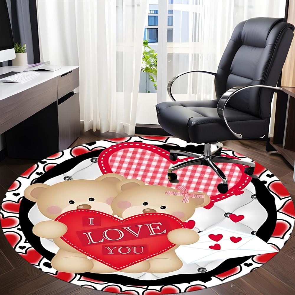 1pc Teddy Bear Love Heart Carpet for Office Non-Slip, Round Carpet, Soft & Comfortable, Carpet for Office, Lightweight Round Floor Mat