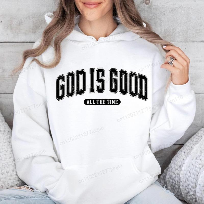 Retro Christian Sweatshirt,God Is Good All The Time Hoodies,Christian Christmas Sportwear,Faith Fleeece Sweatshirt For Women Top