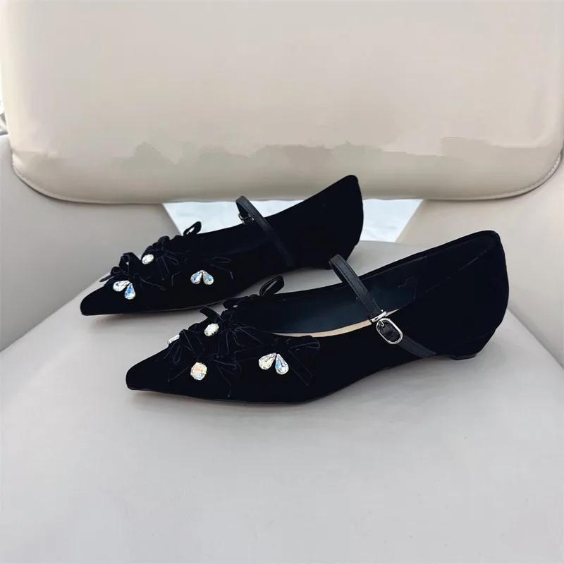 Fashion Spring and Autumn New Rhinestone Temperament Pointed Toe Low-heeled Mary Jane Shoes French Women's Singles Shoes