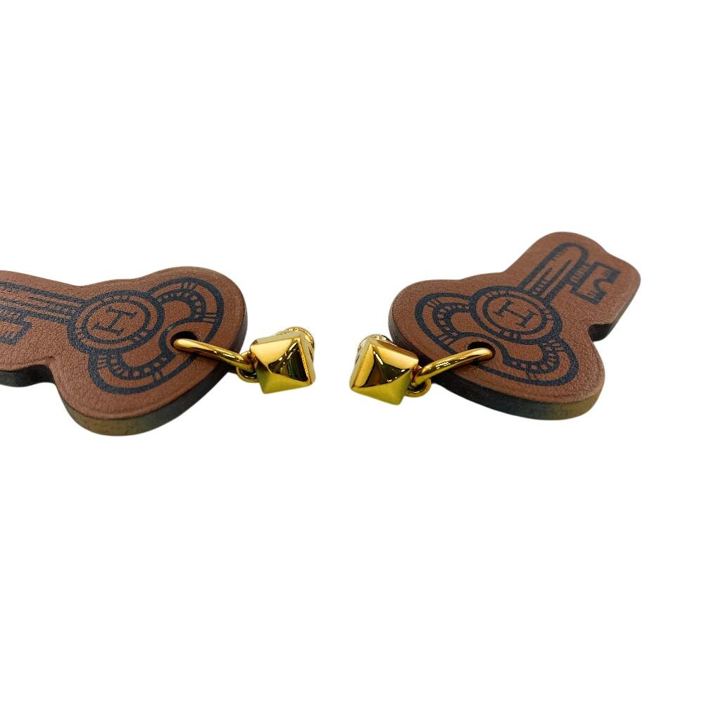 HERMES leather H Curiosité Pierce Brown leather Used