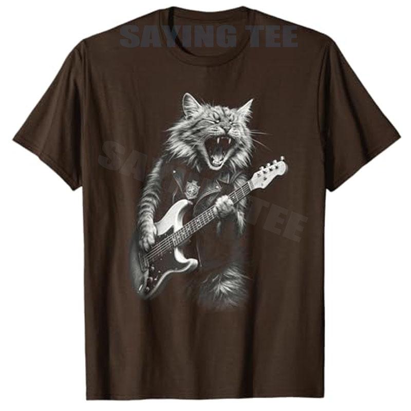 Vintage Rock Cat Playing Guitar Aesthetic Clothes Funny Guitar Cat Unisex Women TShirt Y2k Kitty Hip Hop Punk Fun Graphic Tees