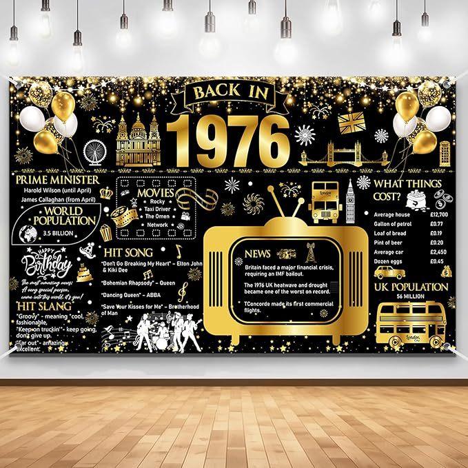Gefeliciteerd met je 50ste Verjaardag Banner Achtergrond Zwart Goud Verjaardagsbanner Feestdecoratie Achtergrond Mannen en Vrouwen