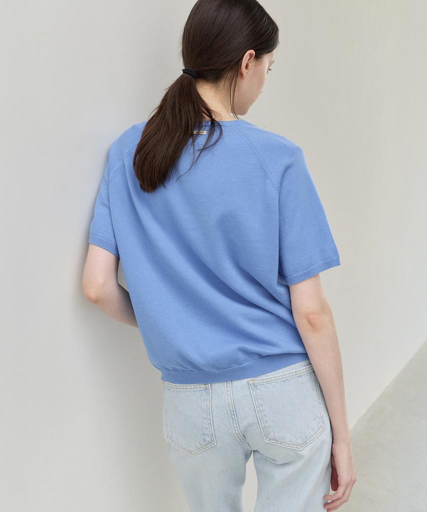 Leuba Fresh Cotton V-Neck Knit - Harbor Blue