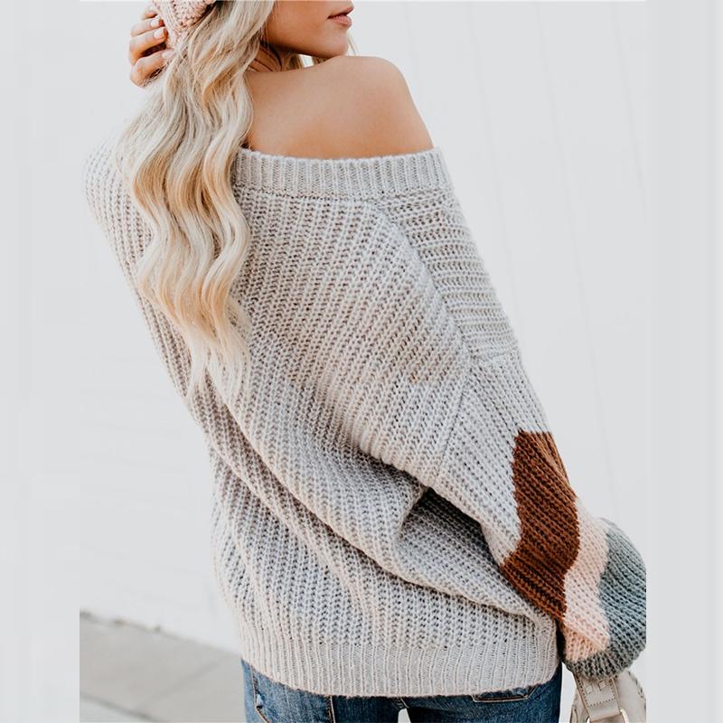 Свитер женский с v-образным вырезом и рукавами-фонариками в полоску — фото 4