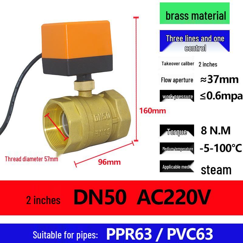 Electric Copper Ball Valve, Two/Three-Way Control, for 220V, 12V, 24V Systems - Ideal for AC, Fan Coil, Solar Applications, 4-Point Connection