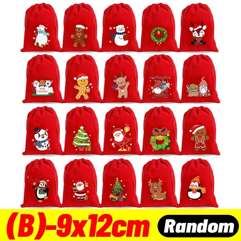 Merry Christmas Velvet Drawstring Gifts Bags Candy Snack Pouches Xmas Kids Gift Packaging Bag New Year Party Storage Organizer