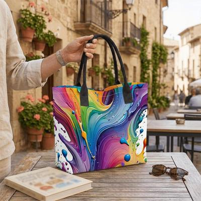  Colorful Paint Pattern Tote Bag Fashion Large Capacity Shoulder Bag For Daily Use