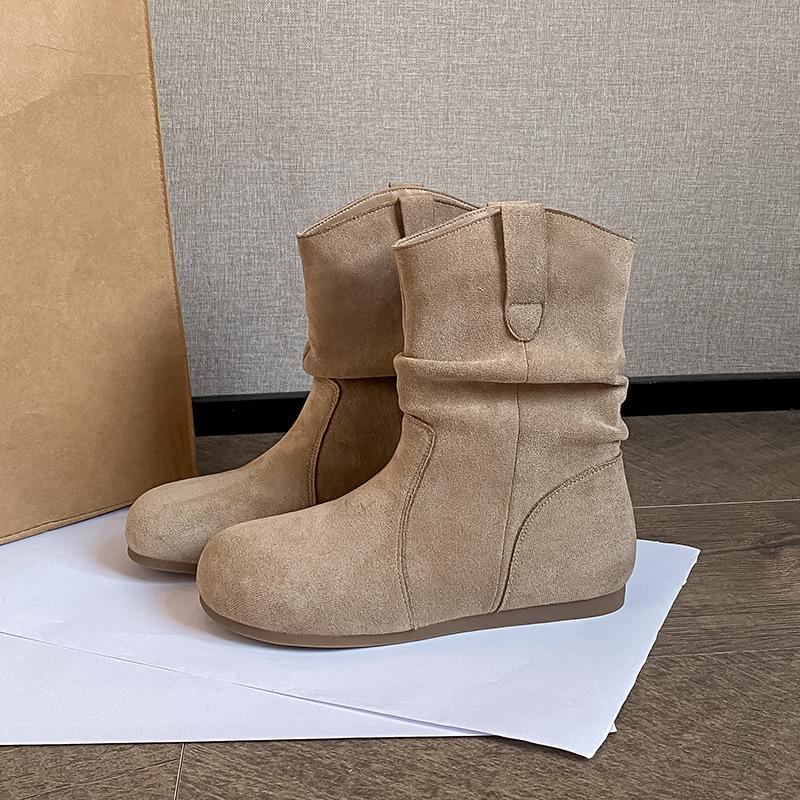 Pile up boots for women's short boots 2026 new autumn and winter retro lazy style boots Western cowboy boots large size