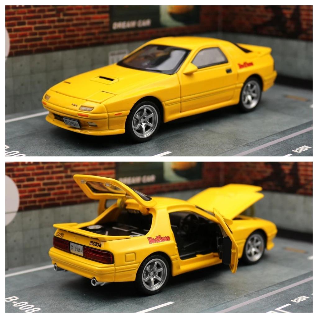 1/32 Mazda RX7 Initial D Miniature Diecast RX-7 Toy Car Model Sound & Light Doors Openable Collection Gift for Children Boy Kid