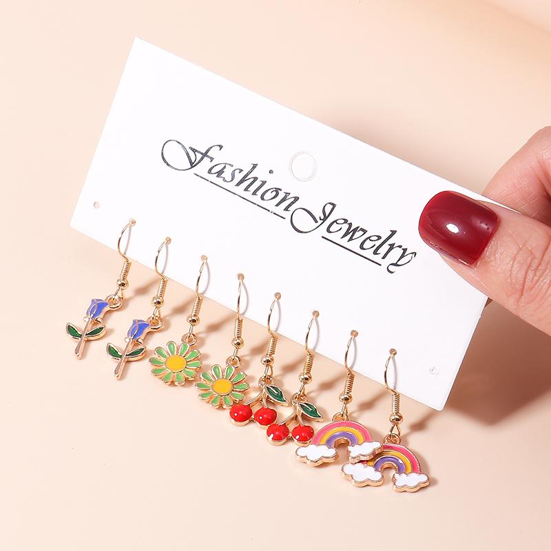 Cute Enamel Love Heart Drop Earrings for Women Girls Animal Flower Butterfly Earrings Kids Jewelry Set Gifts