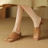 Krazing Pot Naturalne skórzane podstawowe stylowe muły z odkrytymi palcami średnie obcasy letnie buty rzymskie tkane zdobienie damskie sandały