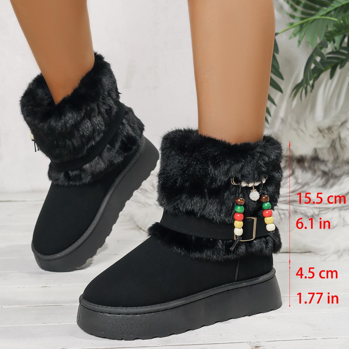 

Round head velvet thick-soled warm snow boots wish2025 winter large size beaded wool thickened cotton shoes women 36