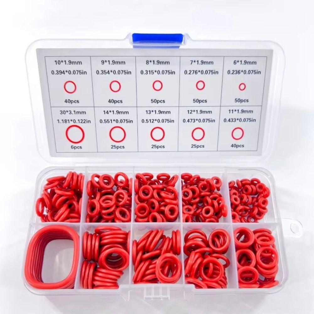 Jeu de joints toriques en silicone résistant à la chaleur Résistant à l'huile Résistant aux hautes températures Jeu de joints toriques circulaires Caoutchouc Rouge Silicone