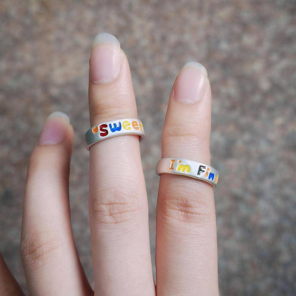 Women's Colorful Oil-Drip Brushed Letter Ring - Niche, Simple, Fashionable, Versatile Couple's Personality Ring