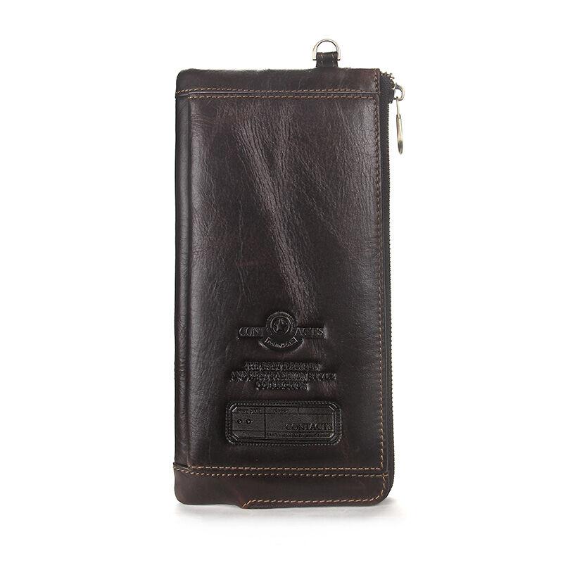 Retro Genuine Leather Wallets Men 9 Card Slot Photo Holder Phone Pocket Portable Money Bag Male Travel Daily Gift Purses CONTACT'S