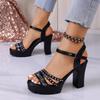 Women's Chunky High-Heeled Waterproof Sandals: Single & Fine Straps, Versatile Spring/Summer Fashion