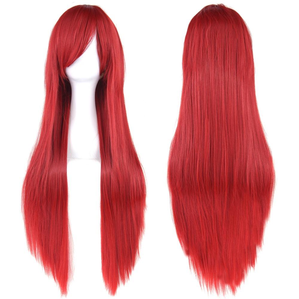 Layered Long Synthetic Hair Heat Resistance Anime Straight Hairpiece  Carnival красный