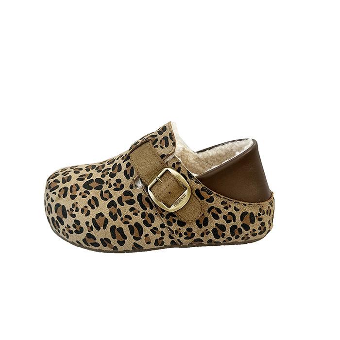 Inner Height Increase Boken Women's Shoes Outer Wear 2025 Autumn and Winter New Retro Leopard Print One Pedal Casual Doudou Single Shoes