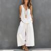 1116 European and American solid color casual sleeveless vest and wide-leg pants cotton and linen women's suit