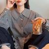 Women's Checkered Shirt spring Flip Collar Single Breasted Ruffle Edge Ladies Shirts Japanese Style Loose Casual Famale long sleeved Top
