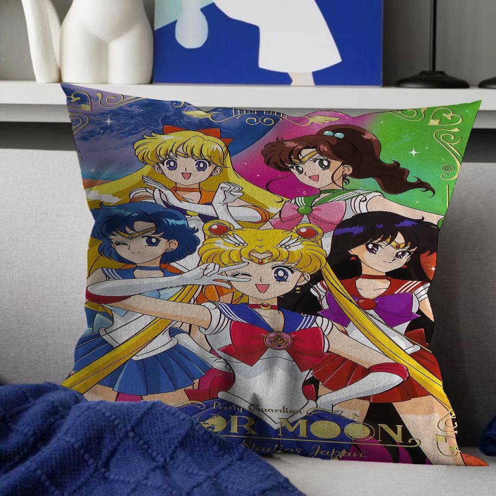 Lovely S-Sailor M-Moon Pillow Covers Cartoon Sofa Decorative Home Double-Sided Printing Short Plush Cute Cushion Cover