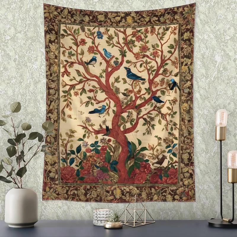 VIKAMA Bohemian Tree Of Life Tapestry Vintage Ethnic Floral Wall Hanging For Living Room Bedroom Guesthouse Decor Exotic Fabric