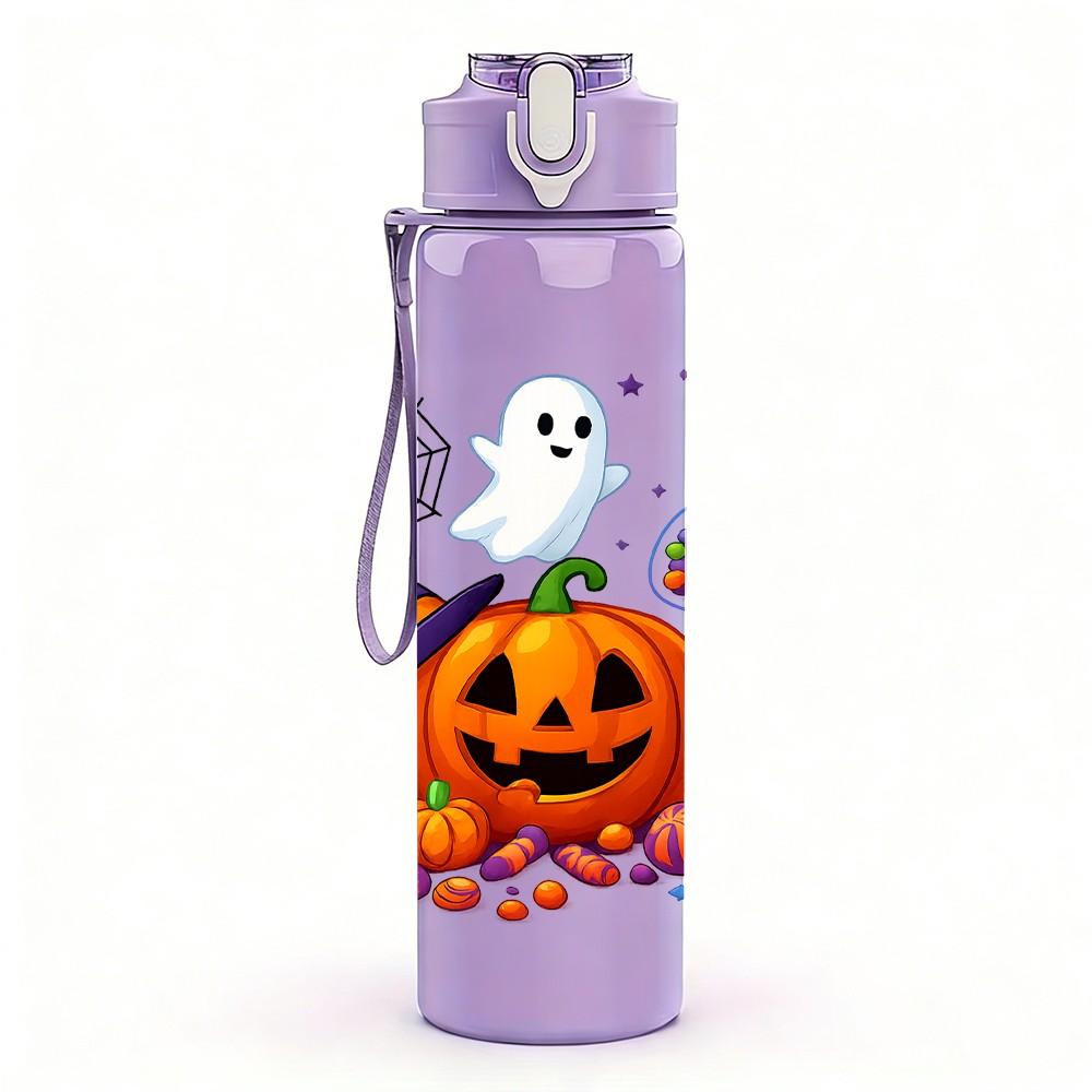 1PC Halloween Candy Pumpkin Print 750ml Color Plastic Sports Water Bottle Leakproof Flip Straw Lid Suitable for Sports Office Home Use