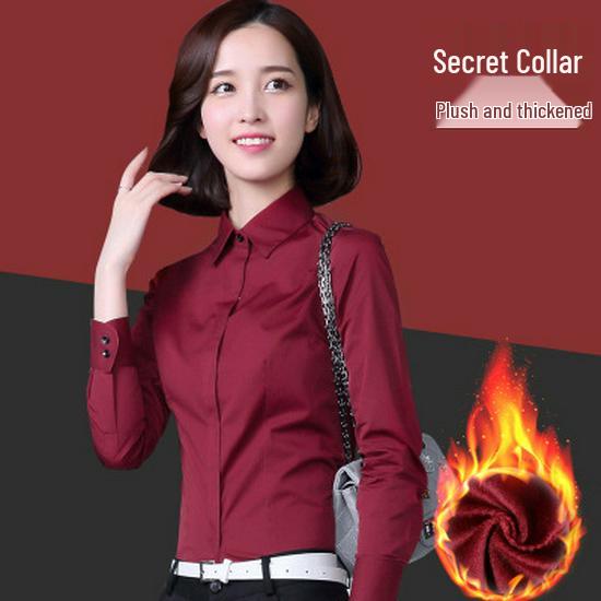 Women's Fleece-Lined Long-Sleeve Shirt: New Autumn/Winter Style, Thick & Warm Base Layer, Professional Formal Wear