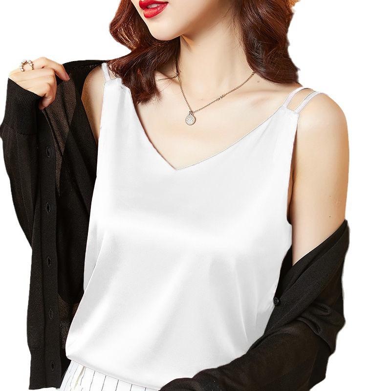 Dámské těžké saténové tílko s výstřihem do V - Vysoce kvalitní imitace hedvábí Všestranná podšívka obleku