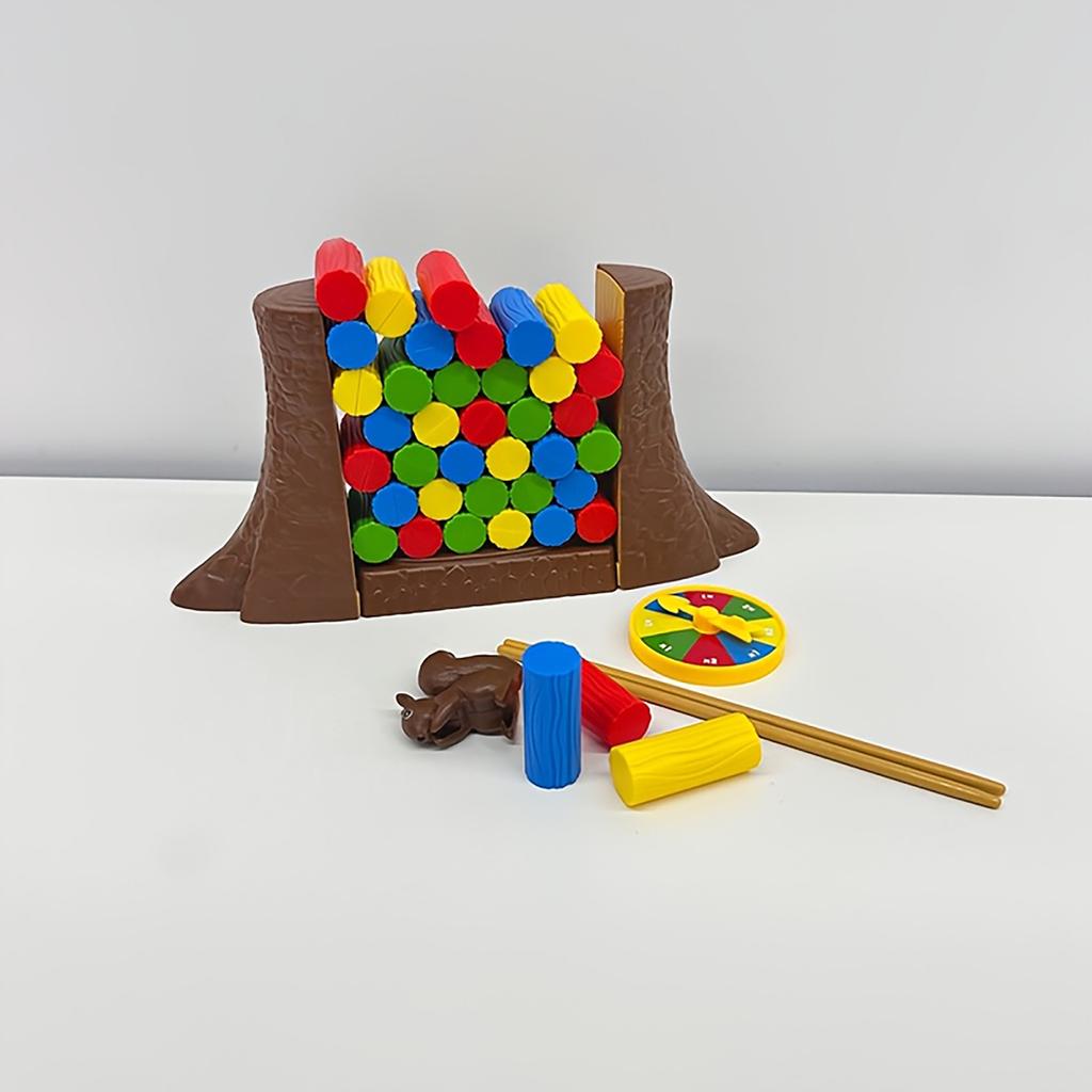 Children's Tabletop Game Chess Squirrel Pushing Wooden Pile Puzzle Toy