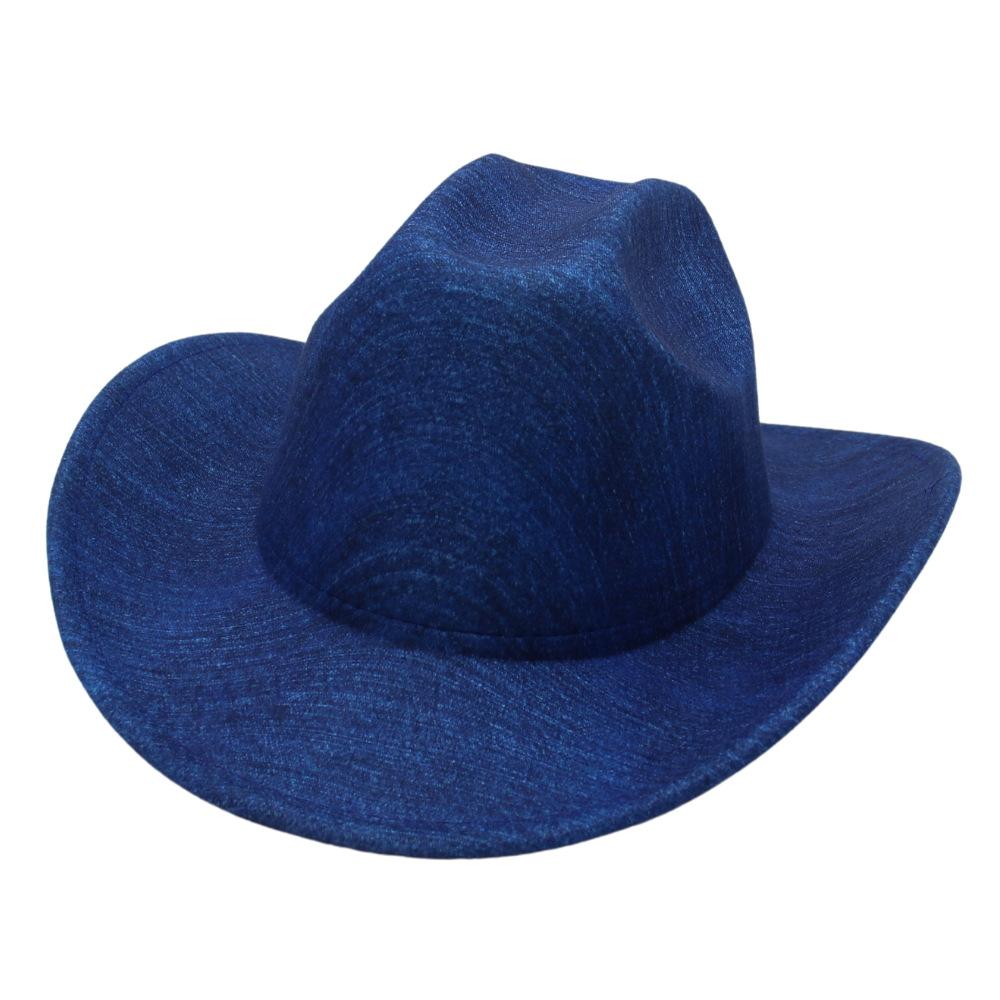 Blue European And American Top Hat Western Cowboy Hat Texture Jazz Hat Felt Hat Wholesale Temperament Top Hat Men And Women