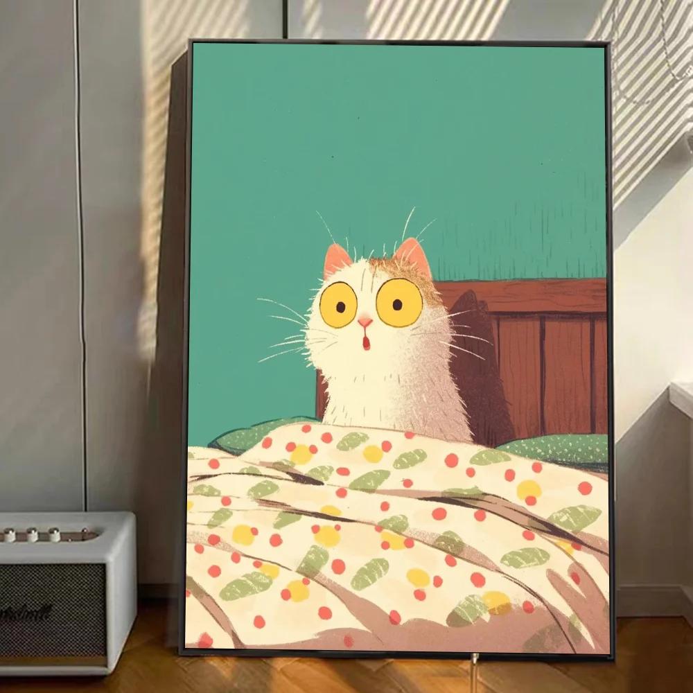Vintage Wall Art, Funny Animals Kawaii Cats,.High Definition Canvas Printed Poster, Home Living Room Bedroom Decorative Items