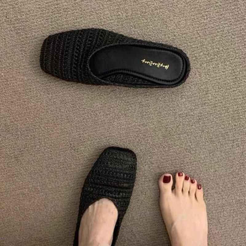 Damen Pantoffeln Flach Gestrickt Lässig Mules Schuhe Mode Damen Sandalen Sommer 2026 Gemütliche Flip-Flops Neue Designer Damenschuhe