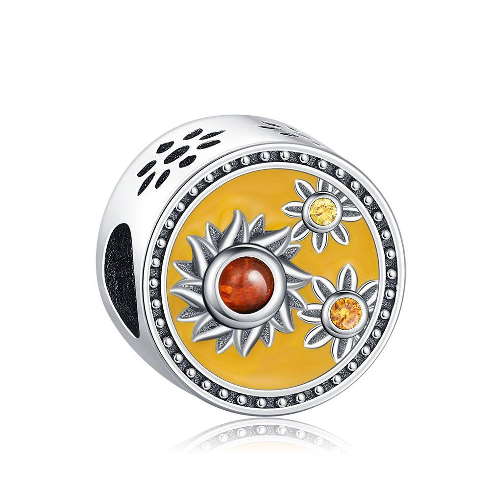 Copper Art Oil Painting Charm Original Sunflower Bead Pendant For Bracelet Women Diy Fashion Jewelry Gift Elegant