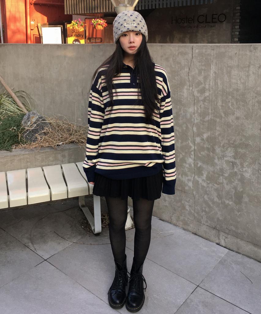 CGP (Women) Striped Collar Knit - Dark Navy