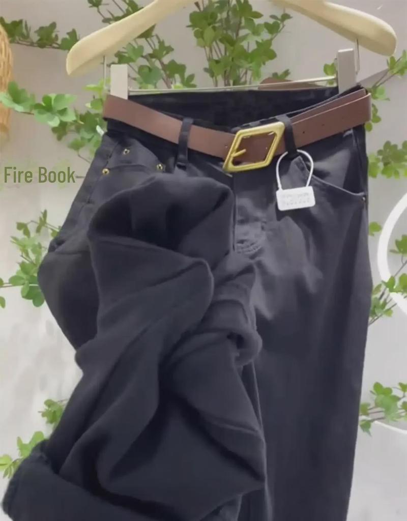 Kadınlar için Büyük Yüksek Bel Düz Paça Kot Pantolon - 2025 İlkbahar/Sonbahar, Petite Bol Kesim, Dokuz Nokta Harem Tarzı.