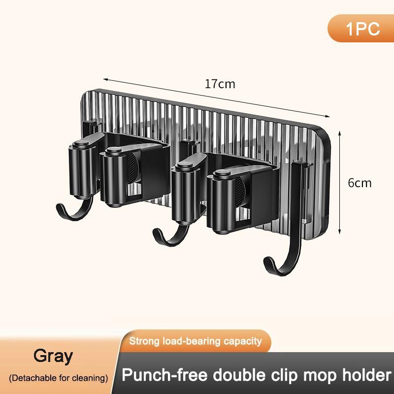 Wall Mounted Punch-free Mop Clamp Bathroom Wall Hanging Mop Rack Broom Storage Rack Multifunctional Hook Multi-use Sticky Hook