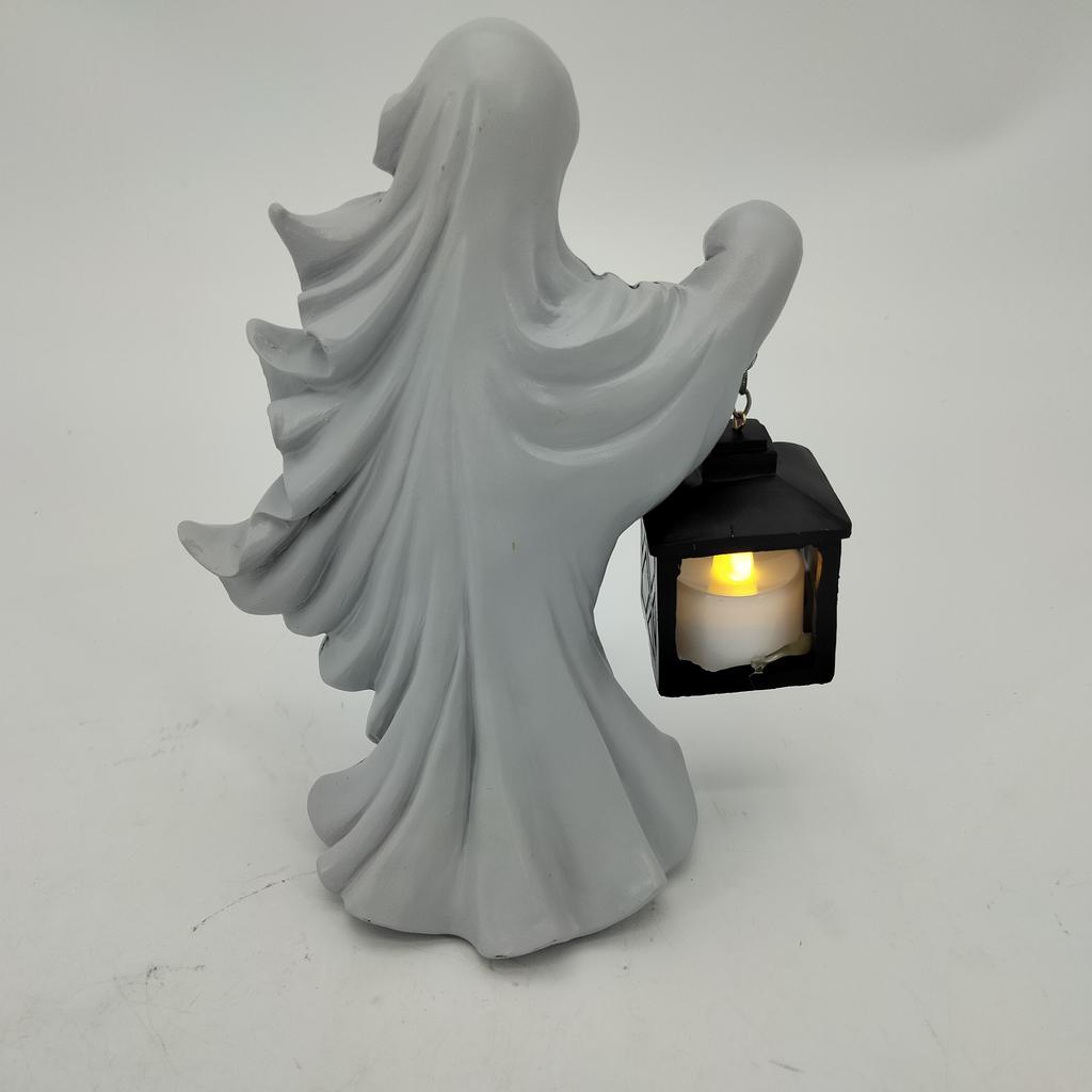 7.87" Resin Ghost W/ Lantern Cracker Ghost Witch Statue Garden Yard Decoration
