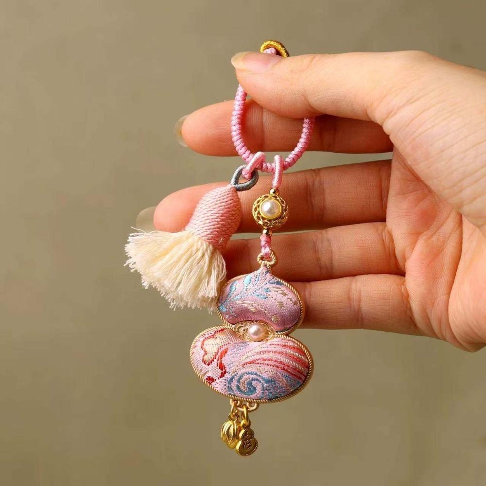 Blessing Brocade Gourd Pendant Good Luck Hanging Ornaments Lucky Decoration Gourd Key-chain  Gifts розовый