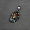 Santa Muerte Skull Pendant Necklace Stainless Steel with Red Zircon Eyes Our Lady of Holy Death Mexican Grim Reaper Punk Jewelry