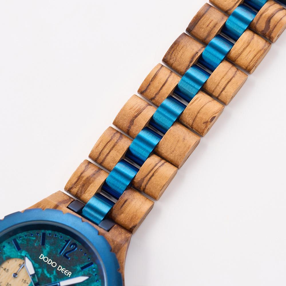 Herrenuhren Holzarmband Mode Blaues Zifferblatt Uhren Luxus Datum Chronograph Leuchtend Holz Armbanduhr Für Mann