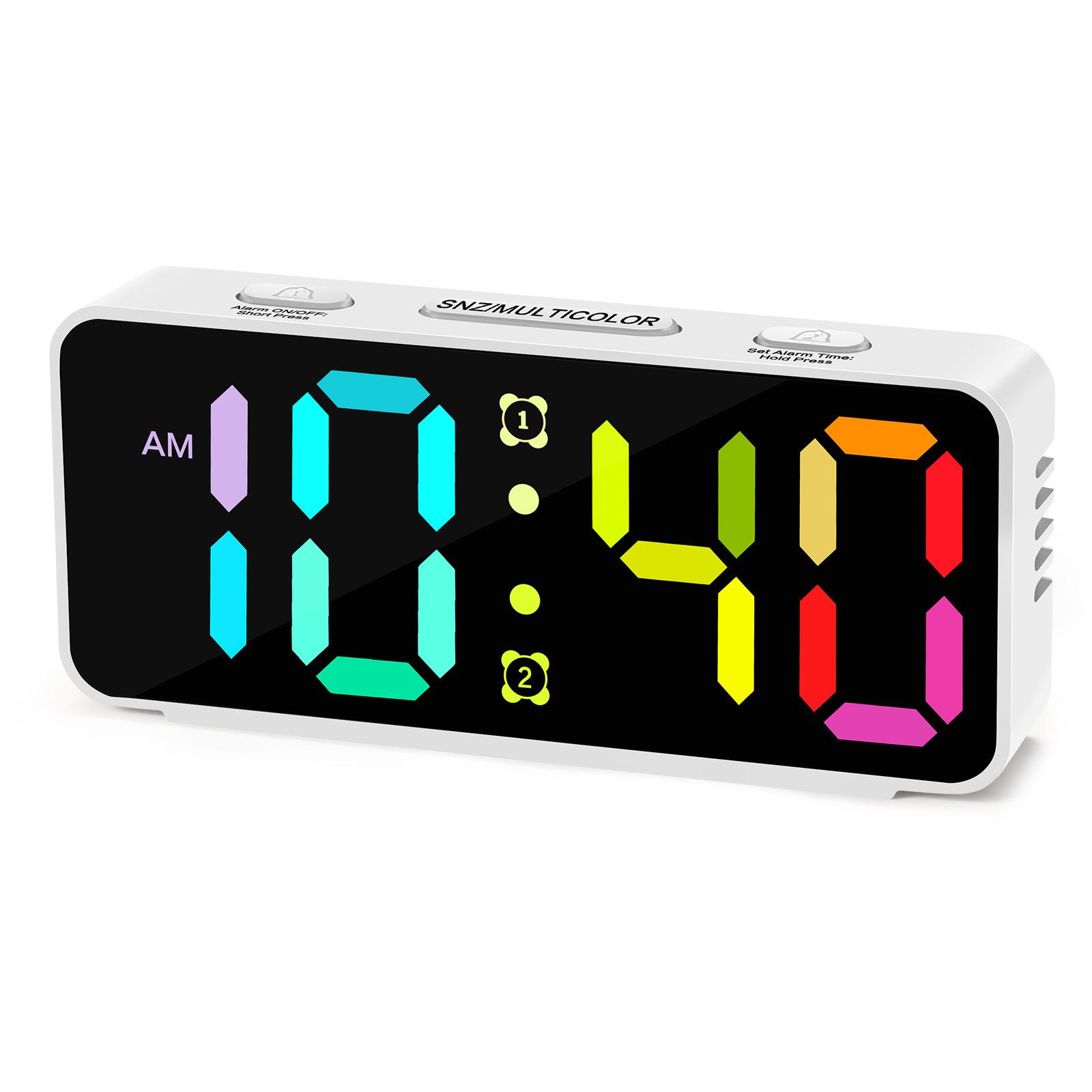 

YF2024 Dual Alarm 15 RGB Colors LED Mirror Surface Clock Mini Student Desktop Digital Clock A