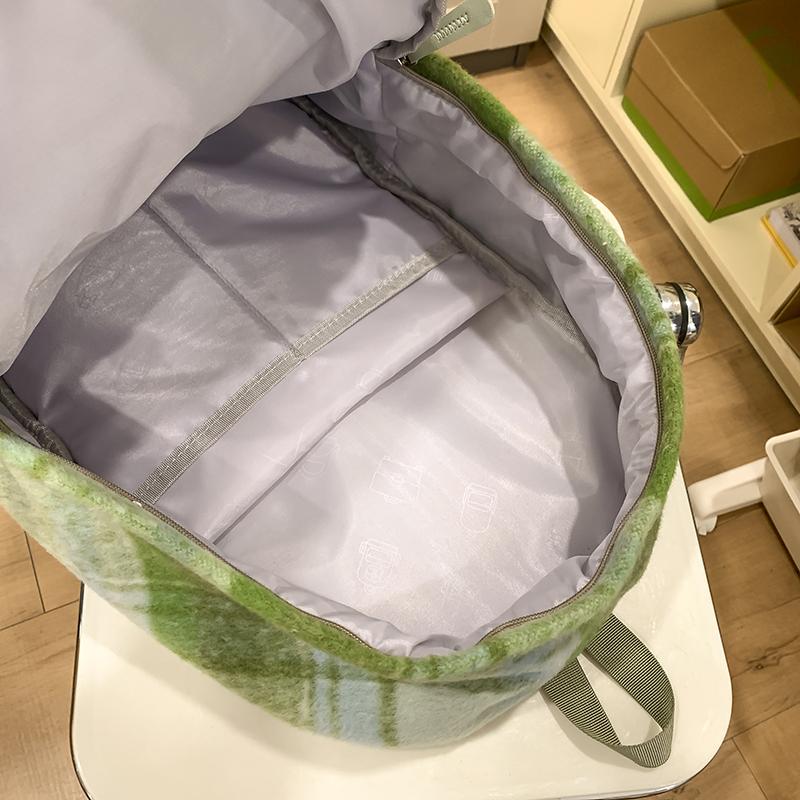 Vlněný kostkovaný studentský školní batoh s velkou kapacitou dámský batoh