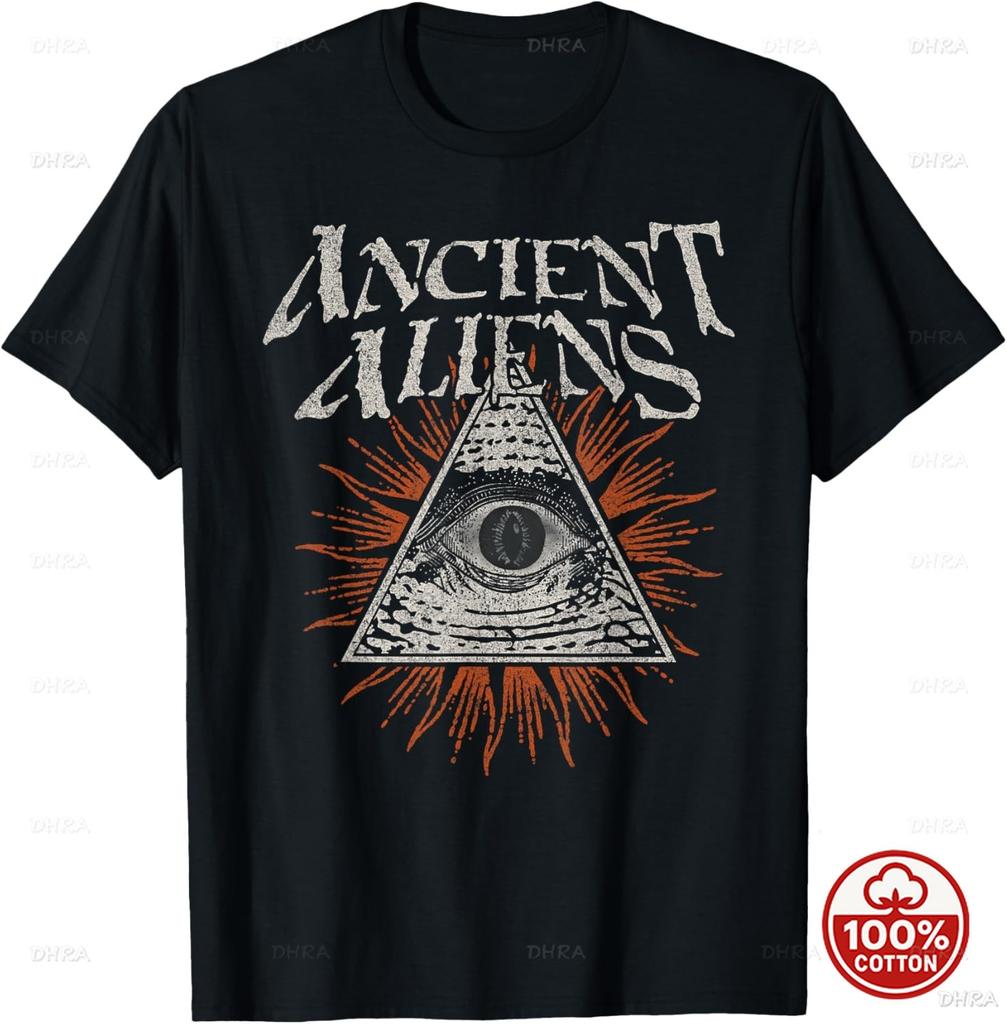 Aliens UFO Egyptian Pyramids Science Fiction Unisex Cotton TShirt Custom Printed Graphic T Shirts Y2k Funny Tshirt Streetwear