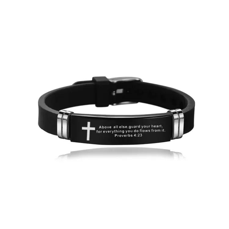 Cross Bible Christian Men Bracelet Adjustable Length Silicone Bangles Wristband Scripture Love Never Fails Male Jewelry